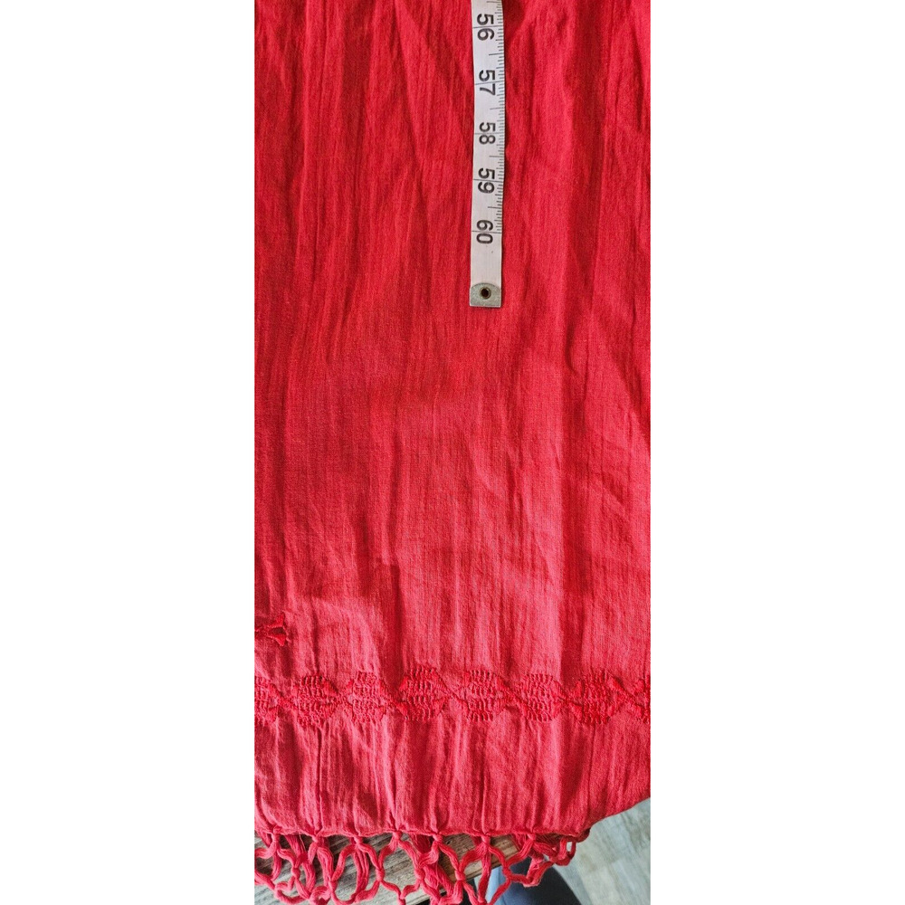 Madewell 1937 Womens Pashmina Scarf One Size Red Fringe Embroidered Shawl - Picture 7 of 8